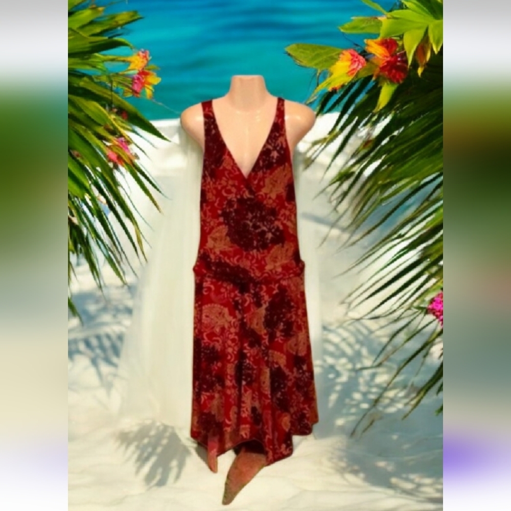 CACHE dress sleeveless pink wine beige nice designs size 12 stretchy fit…